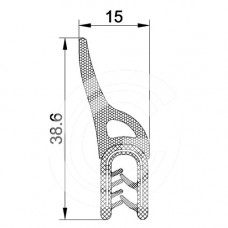 Klemprofiel | PVC | mosrubber dichting | zwart | 38,6 x 15 mm | per meter